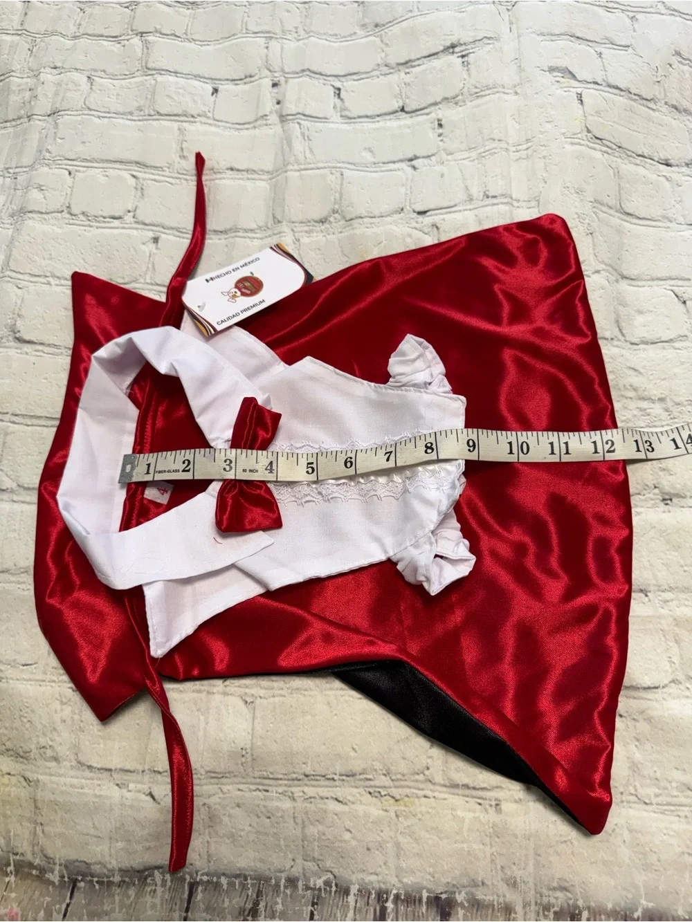 Pet Warrior Red Satin Cape & White Bib Bow Pet Costume Set. Vampire Halloween Co